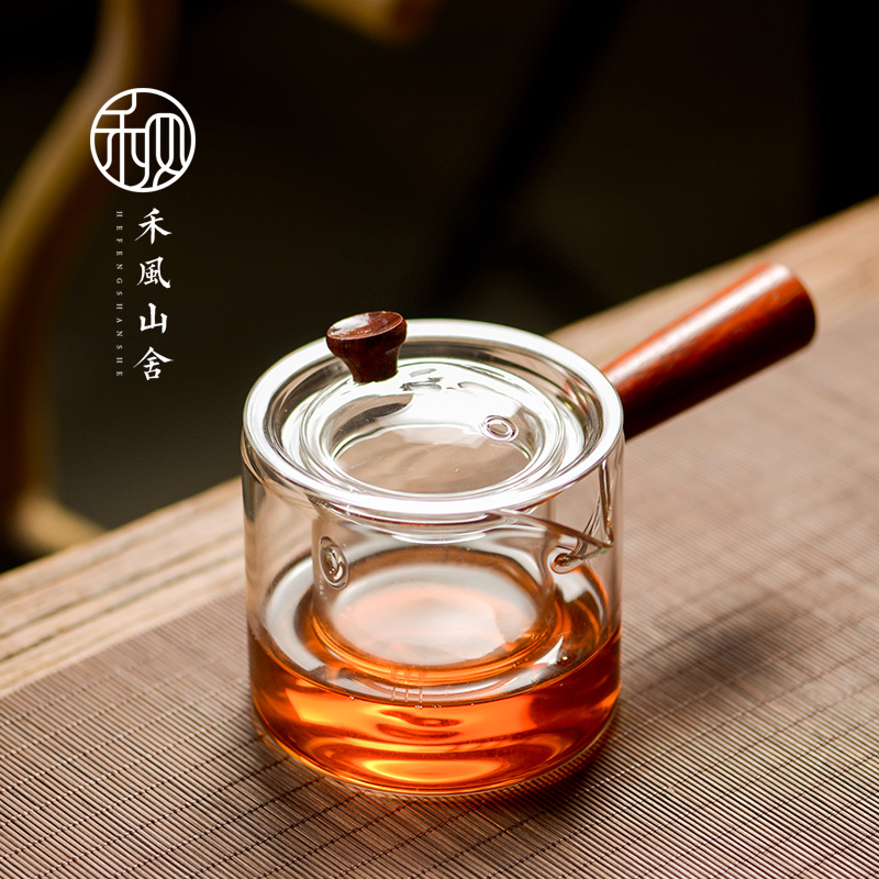 禾风中式木柄玻璃茶壶侧把