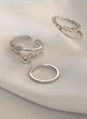 （4件套）蝴蝶戒指女组合尾戒
