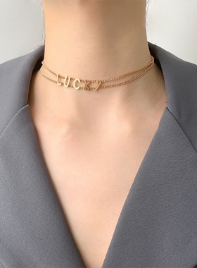 不掉色项链女lucky字母高级感轻奢小众choker锁骨链颈链2025新款