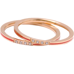 钛钢不掉色戒指女ins潮人极细食指戒微镶闪钻红色吸睛戒指时尚款