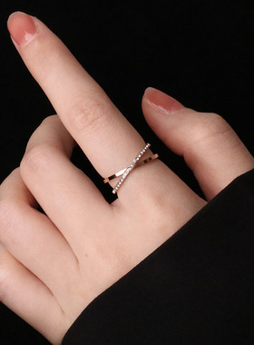 钛钢交叉闪钻小众设计感饰品戒指