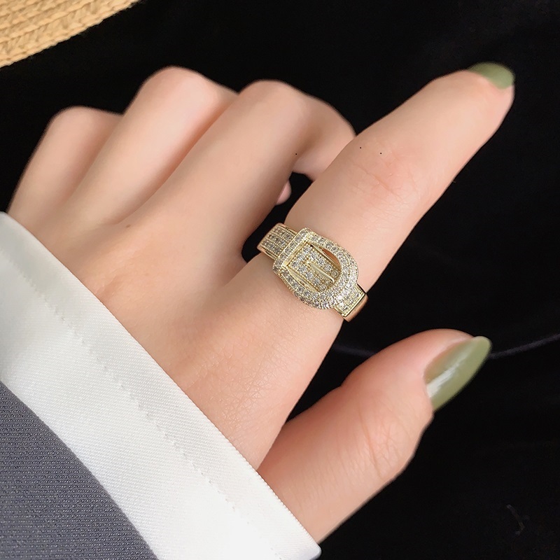 高级感微镶皮带设计开口戒指女