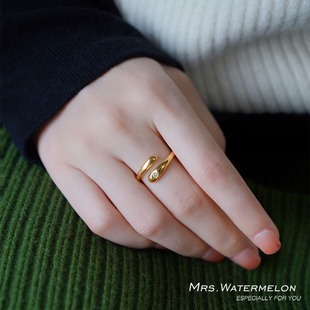 欧美ins金色钛钢戒指女 开口可调节 个性不掉色指环夸张配饰