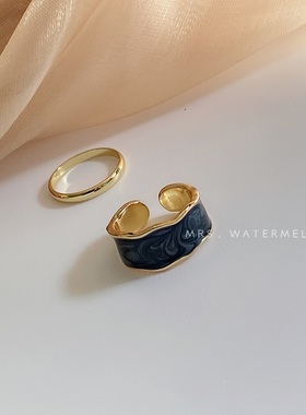 （2件套）简约素圈戒指女套装组合 小众时尚设计开口戒指复古百搭