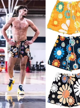 美式潮牌Ryoko Rain花朵风短裤男宽松网眼速干透气休闲运动篮球裤