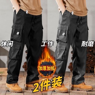 多口袋宽松潮牌耐脏耐磨休闲阔腿直筒工作裤 裤 加绒加厚工装 男士