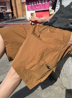 大口袋工装速干短裤男夏季vibe高街美式运动篮球裤冰丝过膝六分裤