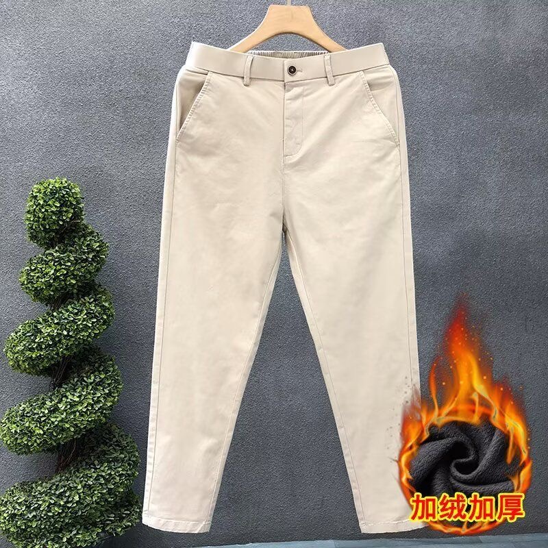 商务微弹棉休闲裤男士新款简约修身冬季加绒欧美风休闲长裤小脚裤