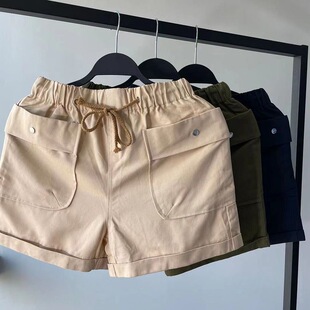 痞帅男款裤子夏季潮牌日系纯棉卡其工装休闲短裤男宽松四分三分裤
