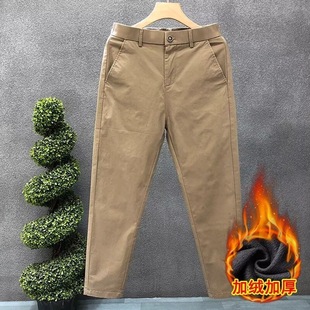 百搭纯棉轻奢保暖长裤 宽松直筒弹力大码 子 商务休闲裤 加绒加厚男士