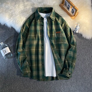 衬衣美式 2025新款 宽松情侣长袖 男春秋季 复古潮牌休闲外套 格子衬衫