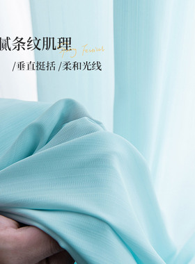 韩式日式高级感窗纱轻柔垂顺纱帘蓝色粉色田园灰色透光不透人窗帘
