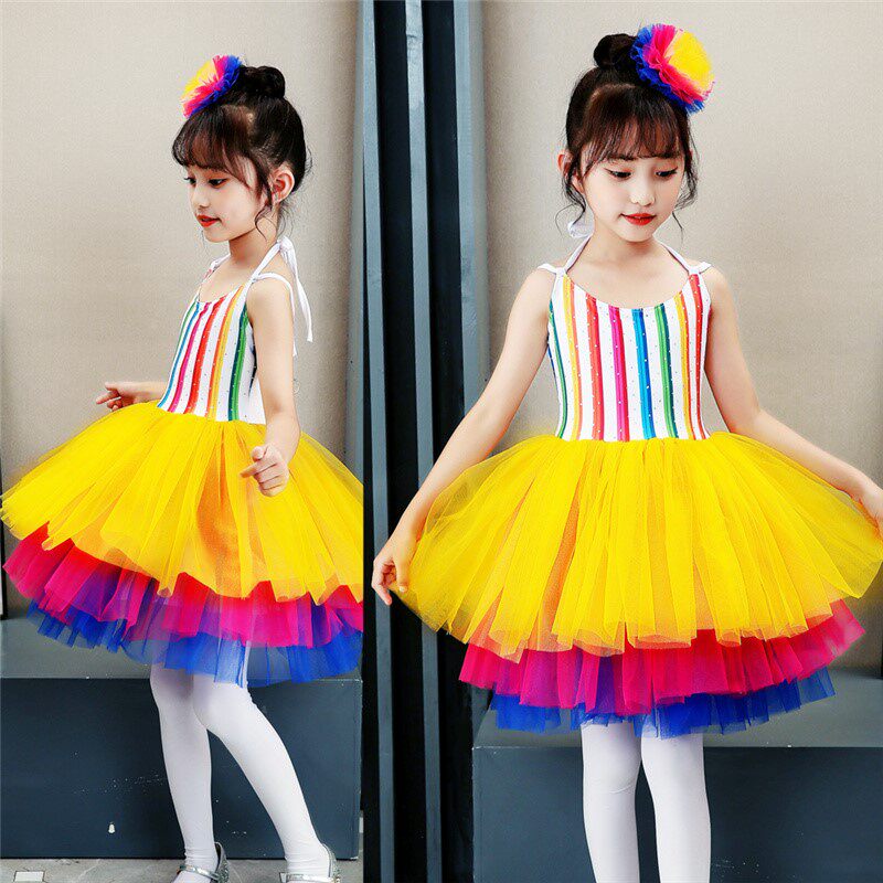 你笑起来真好看舞蹈演出服儿童幼儿园欢快粉色可爱蓬蓬纱裙表演服