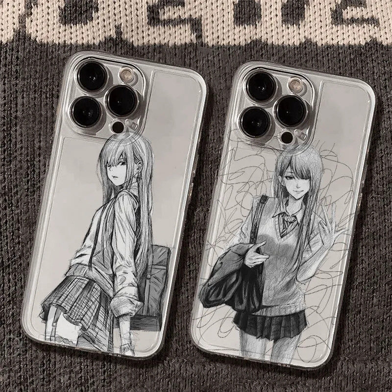 适用苹果17手机壳iPhone15/14Pro素描短裙少女13透明12mini日系16二次元xs/xr动漫画MAX 7/8PLUS套se2/3/4