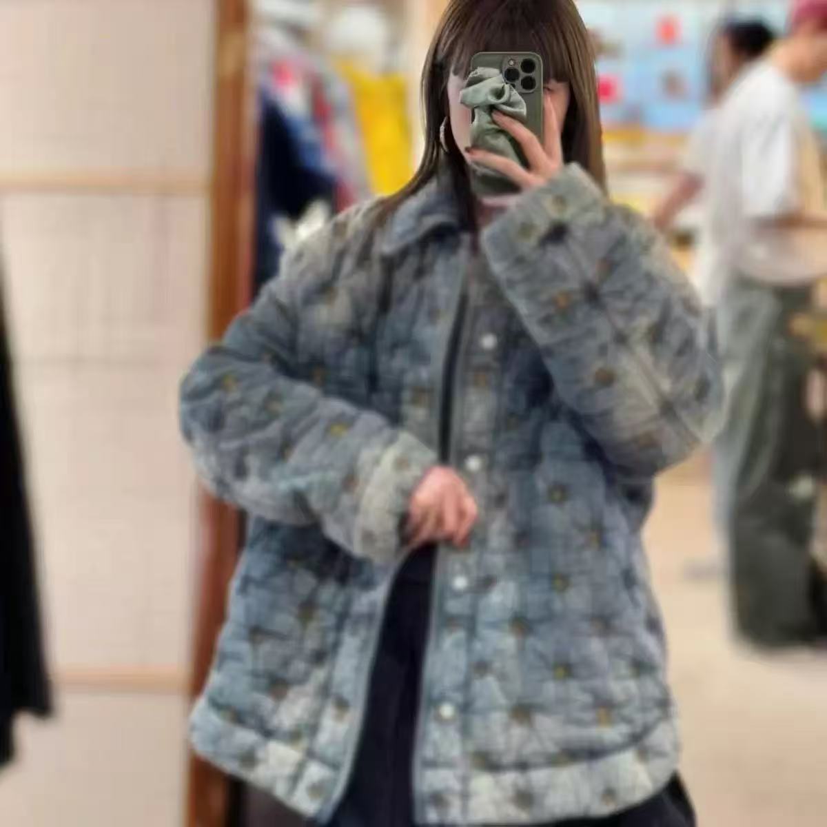 高品质2025FW复古风宽松翻领格子棉衣男女同款单排扣保暖外套潮流