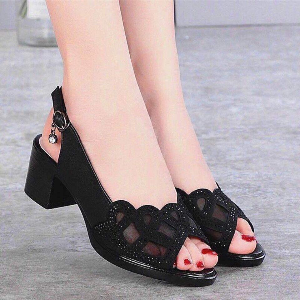 Hollow Fish mouth Sandals Women's Shoes Sandals Soft leather Single shoes middle age new pattern Jacobs Fish mouth With crude Middle heel Hollowin the Women's Shoes, Sandals  category - from Buy2taobao.com to provide professional Taobao agent buy service