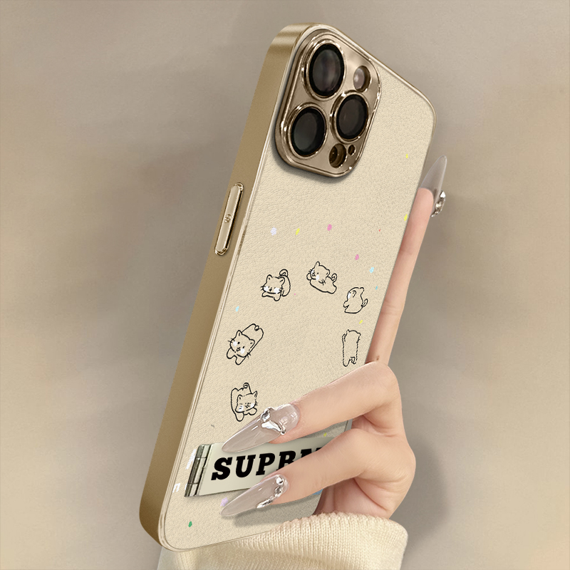 浙皇适用于苹果17手机壳iPhone15新款14plus高级13全包12防摔16promax支架8网红7电镀小羊皮女可爱11圈圈猫咪