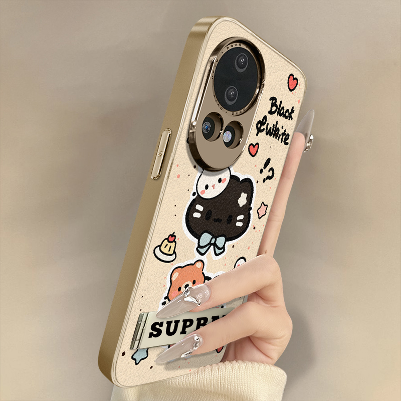 黑白小猫适用于华为nova14手机壳13新款12ultra卡通11se网红10pro可爱9se女8高级7支架6全包防摔小羊皮保护套
