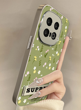绿色小碎花适用vivoiqoo13手机壳12新款11创意10简约neo9趣味8高级7女款6电镀7防摔z9turbo小羊皮支架保护套