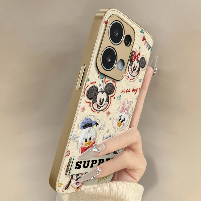 米奇老鼠适用于opporeno14手机壳13pro新款12pro卡通11网红10可爱9女高级8支架7pro全包6pro防摔小羊皮保护套