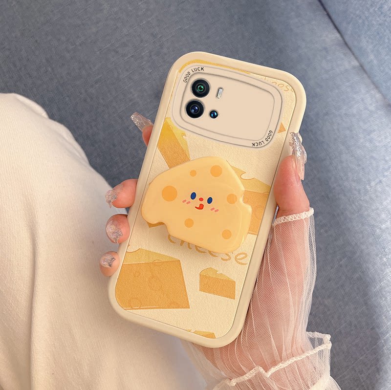 黄色可爱奶酪支架适用vivoiqoo9pro手机壳iqooneo5se新款neo5s硅胶neo