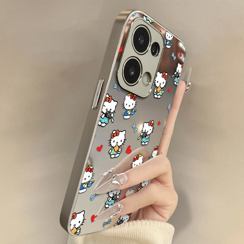 爱心猫咪适用于opporeno16手机壳16pro新款15pro全包14pro镜头13防摔支架12补妆11镜面10可爱9高级A6小众a5女