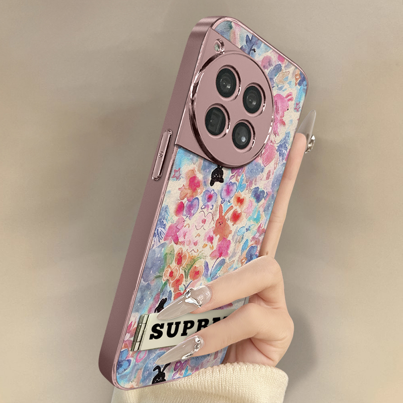 浙皇适用于一加13手机壳1加13T新款12高级感11小众ace5pro男女ace3创意防摔支架小羊皮网红ace2v涂鸦油画兔子