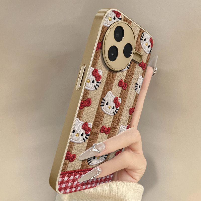 条纹kt猫适用于红米k90手机壳k90promax新款k80卡通k70可爱小羊皮k60网红50好看note15r男女14高级13防摔支架