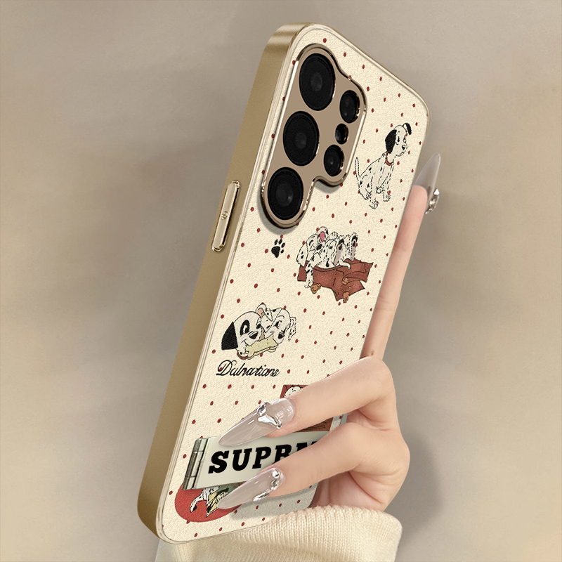 浙皇适用于三星galaxys25手机壳s24ultra高级s23网红s22新款可爱女款电镀小羊皮全包防摔支架保护套s24斑点狗