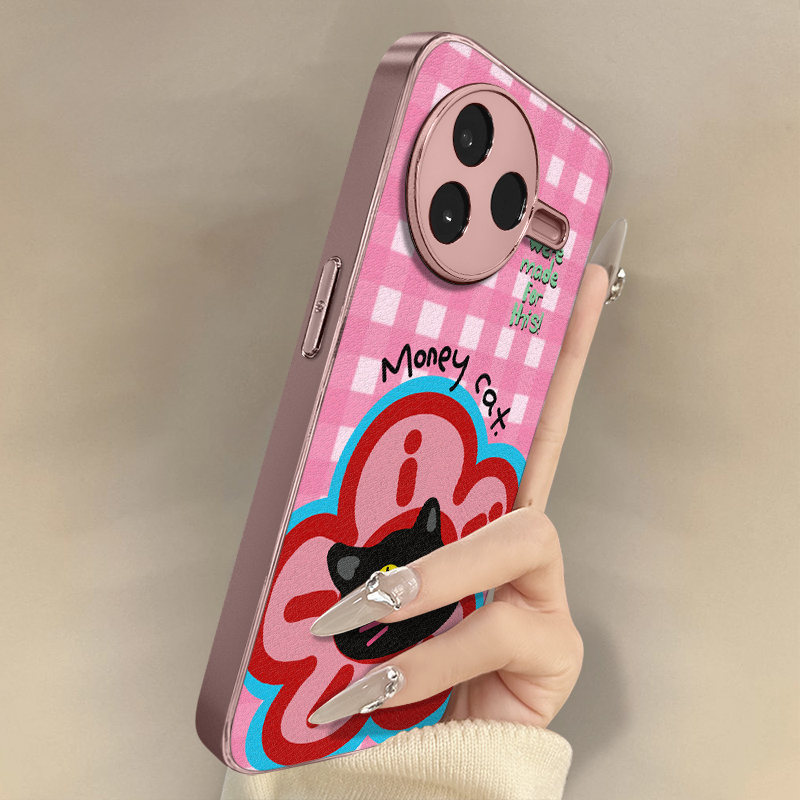 金钱花猫适用于红米k90手机壳k90promax新款k80卡通k70可爱小羊皮k60网红50好看note15r男女14高级13防摔支架