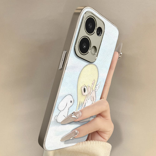 白兔女孩适用于opporeno16手机壳16pro新款15pro创意14pro卡通13好看12支架11小羊皮10高级9网红A6可爱a5女