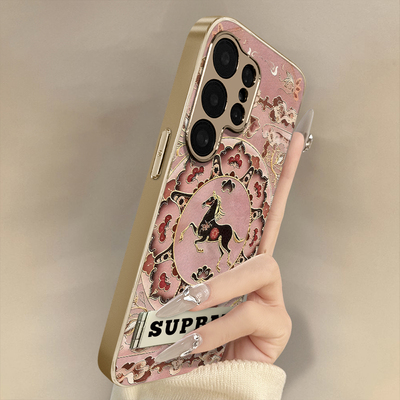 浙皇适用于三星galaxys25手机壳s24ultra新款s23网红s22小羊皮防摔支架小众高级感可爱女创意秋冬s24敦煌腾马