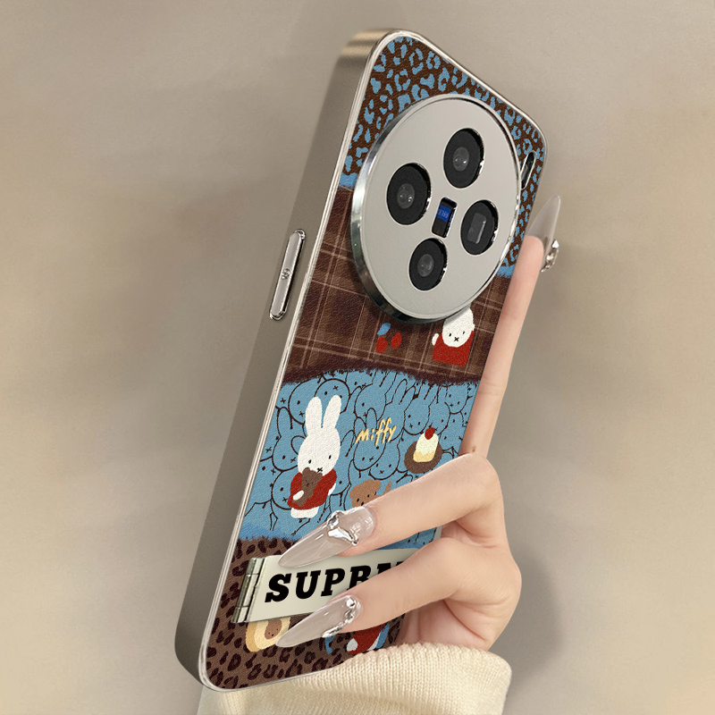 米菲兔子适用于vivoX300手机壳x100ultra新款x200s卡通x90网红x80可爱70女60高级支架全包防摔小羊皮保护套