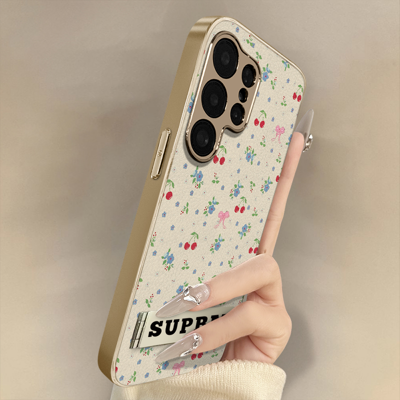 浙皇适用于三星galaxys25手机壳s24ultra新款s23秋冬s22网红可爱支架创意防摔小羊皮女款镜头全包s24碎花樱桃