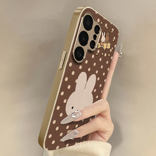 波点兔子适用于三星galaxys25手机壳s25plus新款 s25ultra卡通s24可爱小羊皮s23网红s22好看男女高级防摔支架
