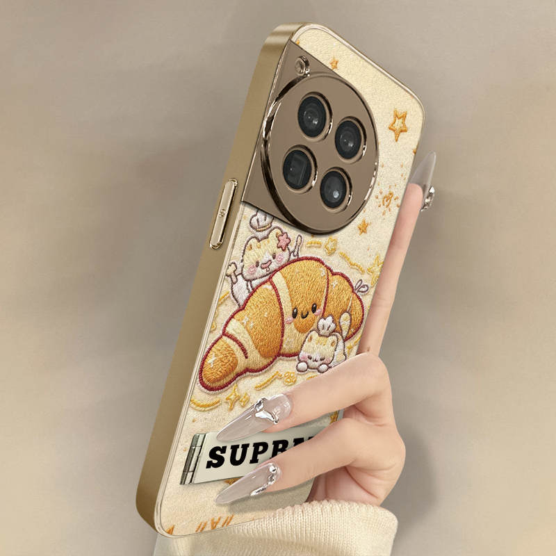 面包小猫适用于一加15手机壳1加13T新款12卡通11网红ace5pro可爱ace3pro女ace2高级支架全包防摔小羊皮保护套