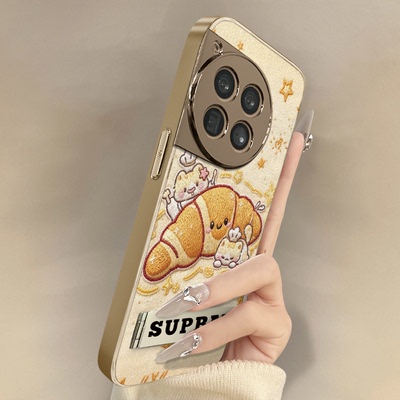 面包小猫适用于一加15手机壳1加13T新款12卡通11网红ace5pro可爱ace3pro女ace2高级支架全包防摔小羊皮保护套
