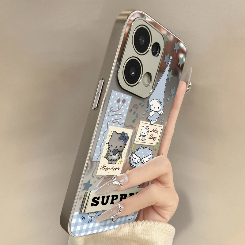 浙皇适用于opporeno14手机壳13pro新款12pro卡通11创意10趣味8高级7pro镜面9支架5可爱女防摔6pro尖帽凯蒂猫