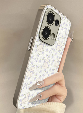 玫瑰小猫适用于opporeno15手机壳15pro新款14pro卡通13turbopro可爱小羊皮12网红11好看10男女高级a6防摔支架
