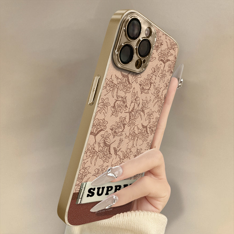 浙皇适用苹果16手机壳iPhone15高级14plus网红13promax新款12可爱11女电镀XS小羊皮8全包17防摔支架素描花朵
