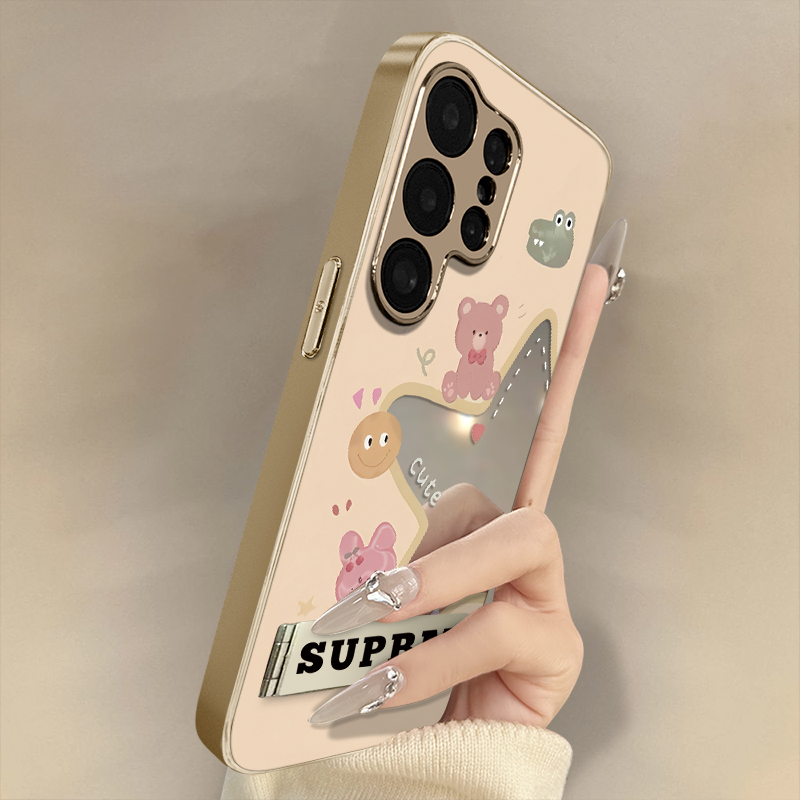 浙皇适用于三星galaxys25手机壳s24ultra镜面s23高级感s22全包防摔支架网红电镀新款女款可爱s24动物镂空星星