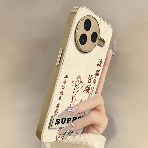 事事皆顺适用于红米k80手机壳k70e新款k60ultra文字50网红note14国风13女12pro高级支架全包防摔小羊皮保护套