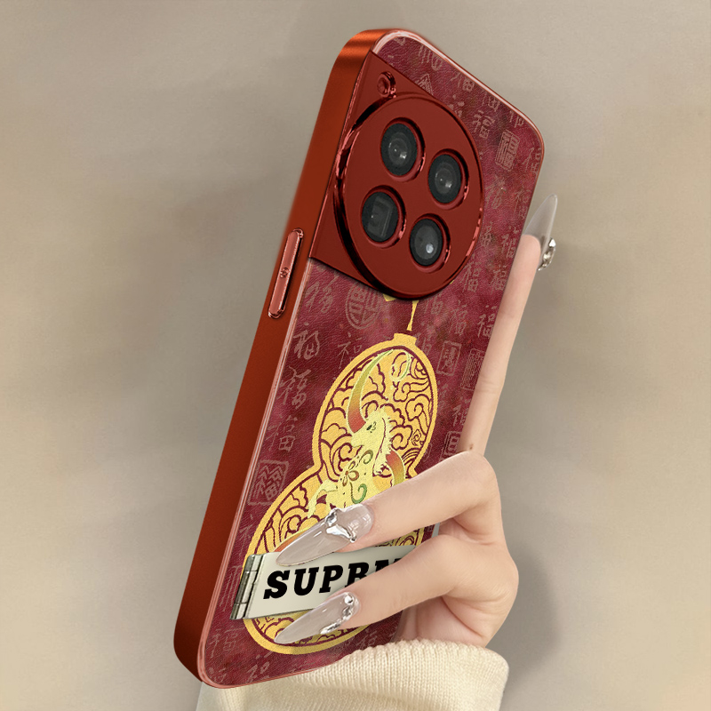 马年葫芦适用于一加15手机壳1加13T新款12文字11网红ace5pro国风ace3pro女ace2高级支架全包防摔小羊皮保护套