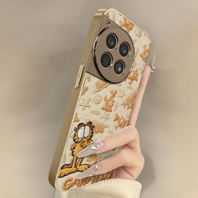 加菲小猫适用于一加15手机壳一加13t新款13卡通12可爱小羊皮11网红Ace6好看ace5ultra男女3pro高级2v防摔支架