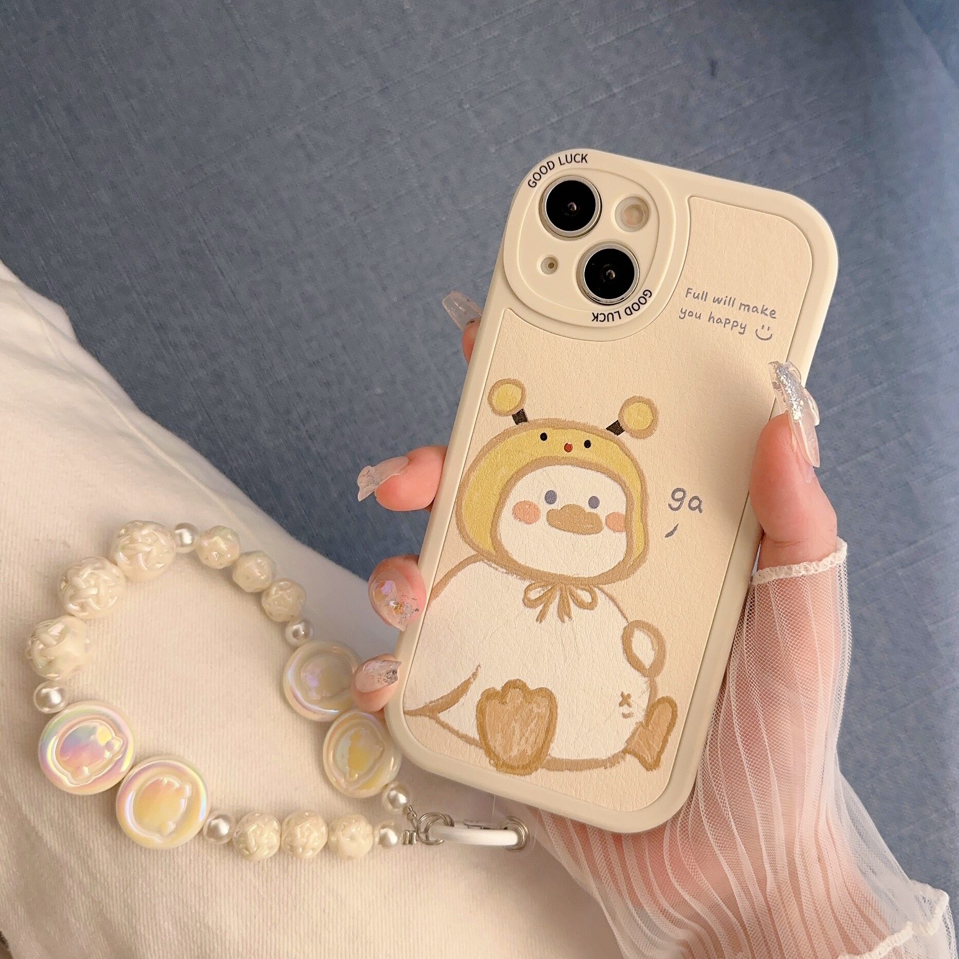 蜜蜂小黄鸭适用opporeno10pro手机壳11新款reno5软6pro硅胶reno7高级小众链条8可爱r17全包reno9挂绳保护套