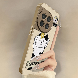 浙皇适用于一加13手机壳1加13T新款12高级感11可爱ace5pro少女ace3创意防摔支架小羊皮保护套网红2v举手猫咪