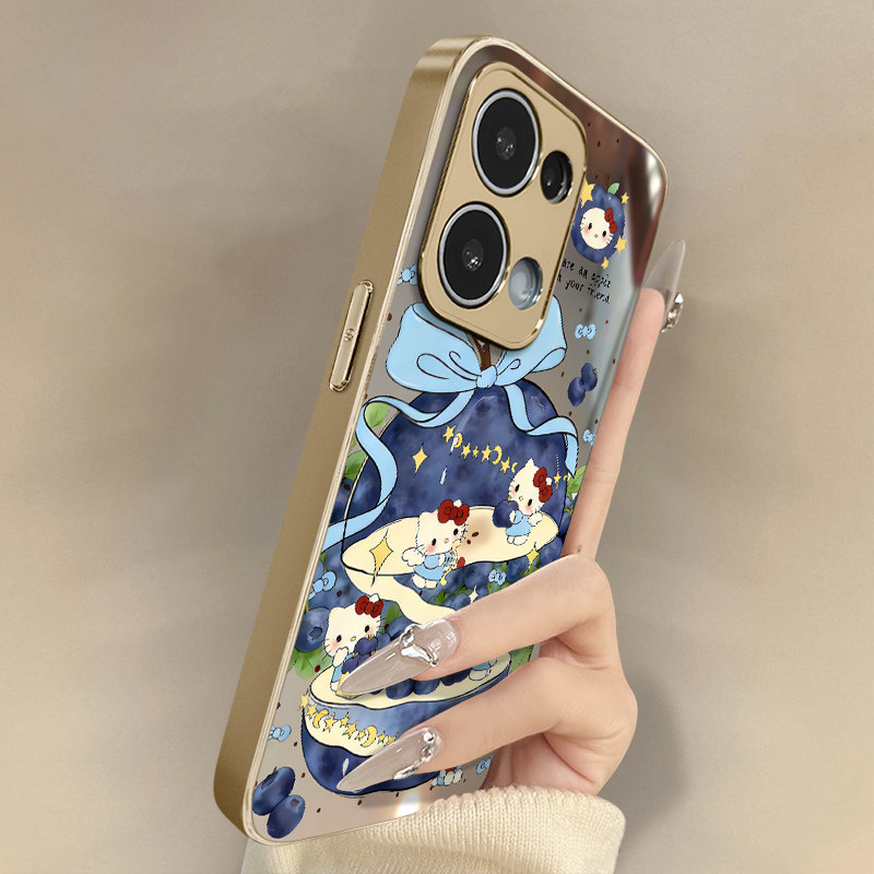 蓝莓猫咪适用于opporeno15手机壳15pro新款14pro全包13pro镜头12防摔支架11补妆10pro镜面9可爱A6高级a5男女