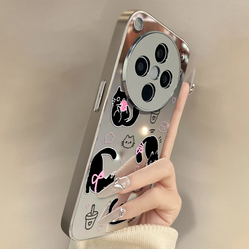 满屏黑猫适用oppofindx8Pro手机壳X7Ultra高级x6网红x5趣味a97新款A93s可爱女96电镀镜面58全包55防摔支架