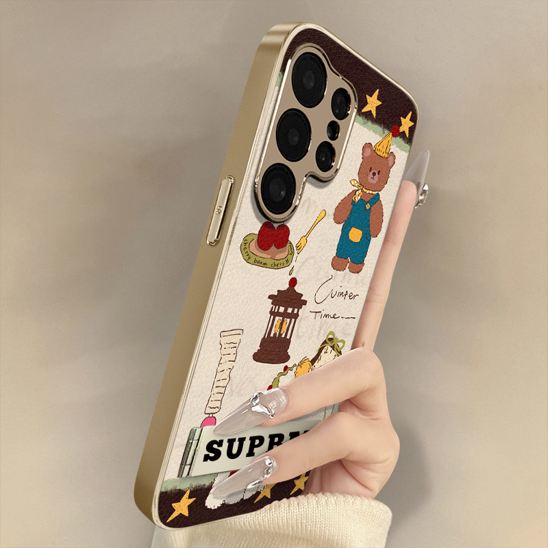 浙皇适用三星GalaxyS25Plus手机壳s24ultra高级网红新款可爱S23+女电镀S22小羊皮全包Ultra防摔支架樱桃小熊