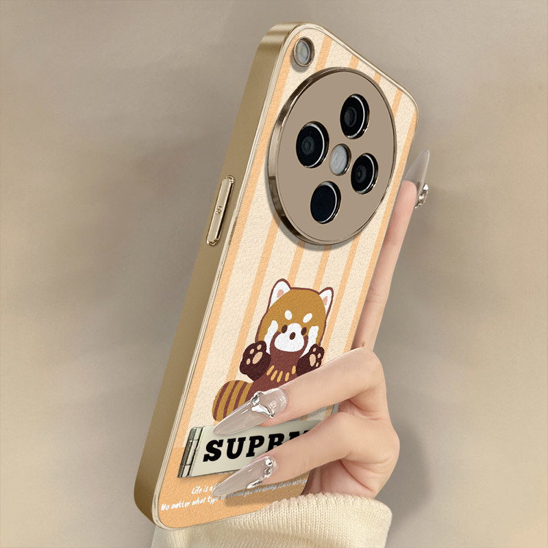 格纹浣熊适用于OPPOFindX9手机壳x7ultra新款findx8卡通x6网红x5可爱女a97高级a93s支架全包防摔小羊皮保护套